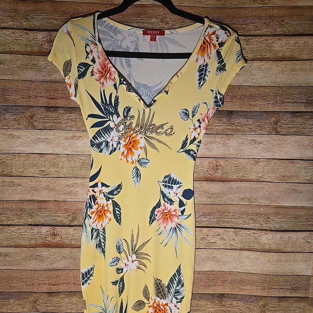Guess Yellow Floral Dress Size S